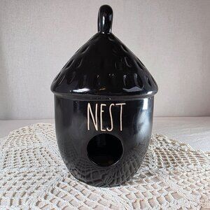 Rae Dunn Ceramic Acorn Birdhouse With "Nest" Text Black Decorative Piece